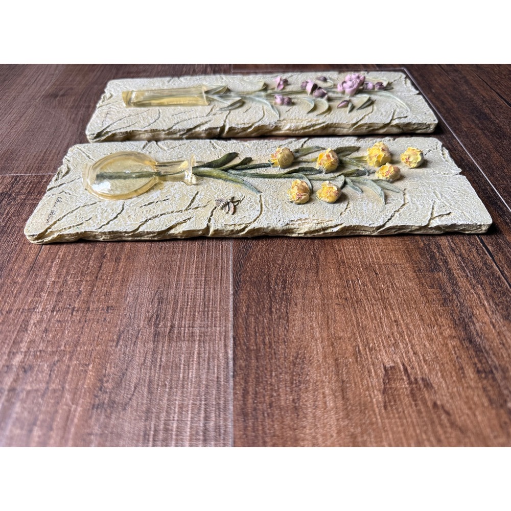 Cheri Blum Vintage Floral Wall Plaques Set of 2 3D Resin Botanical Art - Picture 7 of 16